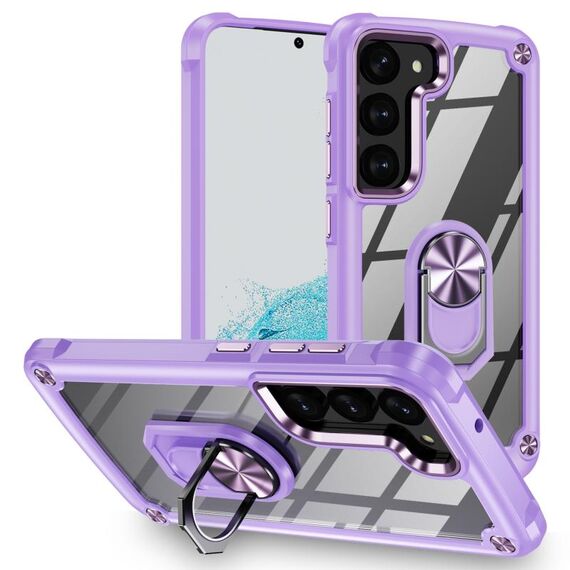 Per Samsung Galaxy S23+ 5G TPU + custodia per telefono con protezione dell'obiettivo del PC con supporto ad anello (viola)