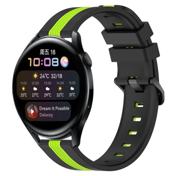 Per Huawei Watch 3 Cinturino in silicone bicolore verticale da 22 mm (nero + verde lime)
