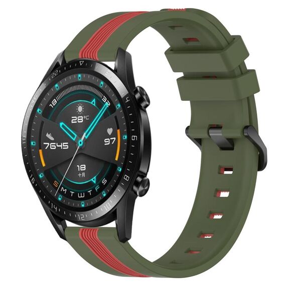 Per Huawei GT2 46mm 22mm Cinturino in silicone bicolore verticale (verde militare + rosso)