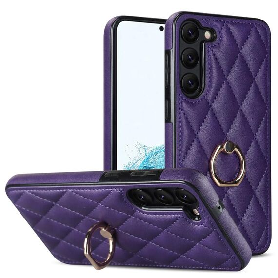 Per Samsung Galaxy S23 5G custodia in pelle PU rombica con supporto ad anello (viola)