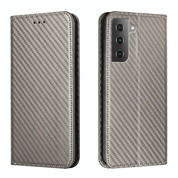 Per Samsung Galaxy S23 + 5G Custodia in pelle magnetica con struttura in fibra di carbonio (grigio)