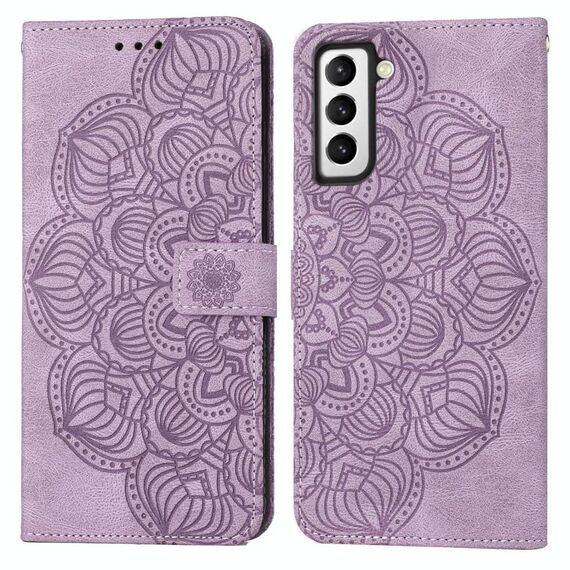 Per Samsung Galaxy S23 5G Custodia per cellulare in pelle con motivo mandala in rilievo (viola)