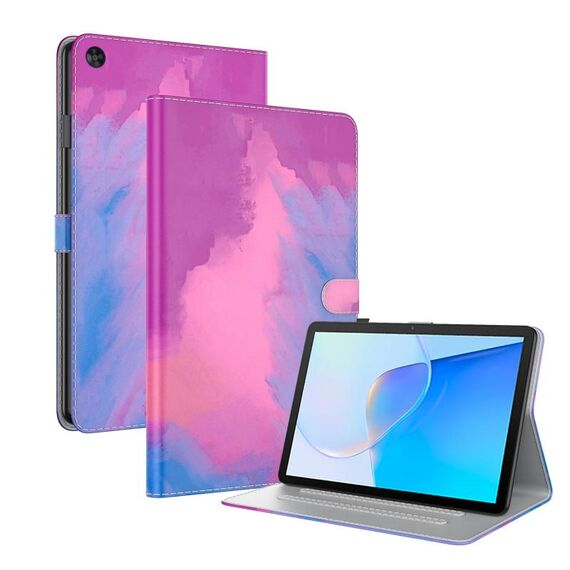 Per Huawei MatePad SE Custodia per tablet in pelle con motivo ad acquerello (viola rosso)