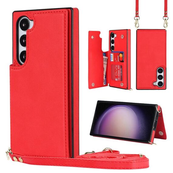 Per Samsung Galaxy S23 5G Borsa a tracolla quadrata con doppia fibbia Custodia in TPU + PU (rosso)