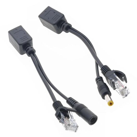 Set di cavi splitter e iniettore POE RJ45 2 in 1 con jack CC maschio e femmina da 2,1 x 5,5 mm (nero)