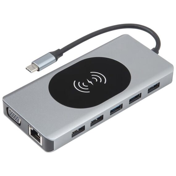 Docking station di tipo C 14 in 1 con ricarica wireless (porta di rete 1000M)