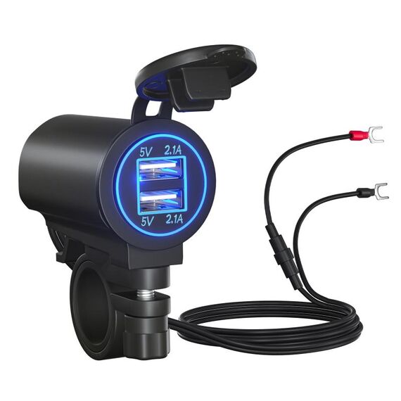 ZH-526I1 Caricabatteria per auto doppia porta USB da 4,2 A per auto / moto (luce blu)