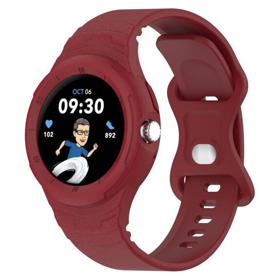 Per cinturino integrato in silicone con texture in pelle per orologio Google Pixel (rosso vino)
