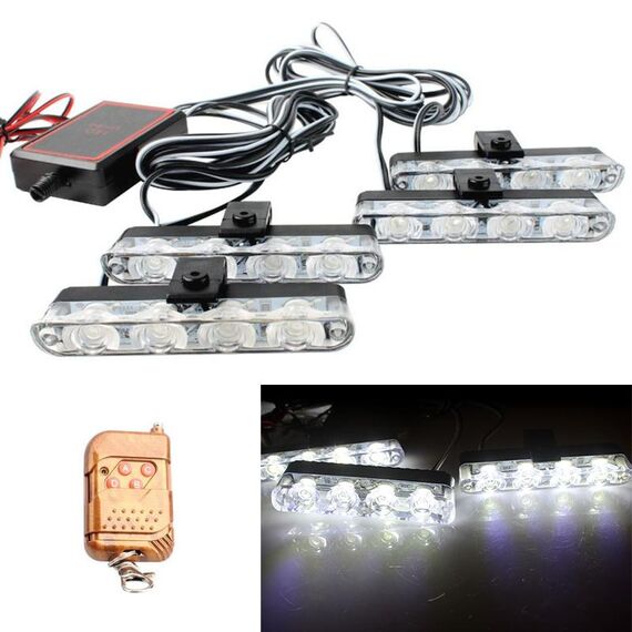 4 in 1 Car 16LEDs Grille Flash Lights Spie luminose con telecomando wireless (bianco)