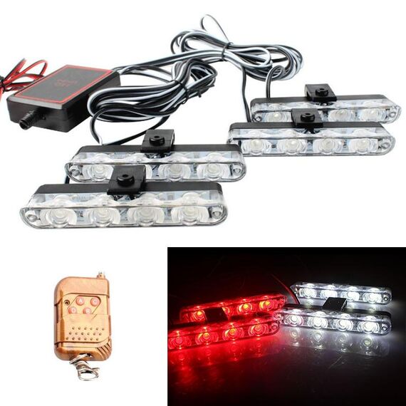 4 in 1 Car 16LEDs Grille Flash Lights Spie luminose con telecomando wireless (bianco rosso)