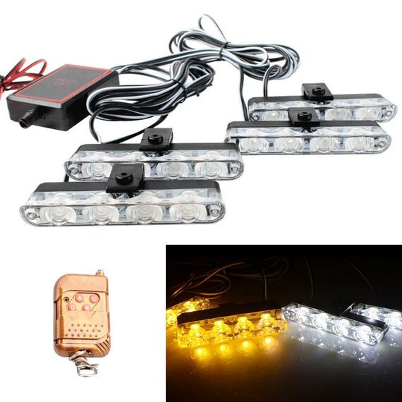 4 in 1 Car 16LEDs Grille Flash Lights Spie luminose con telecomando wireless (bianco giallo)