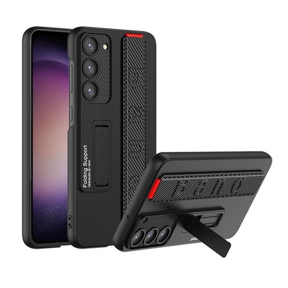 Per Samsung Galaxy S23 5G GKK Custodia per telefono antiurto con cinturino ultrasottile con supporto (fibra di carbonio)