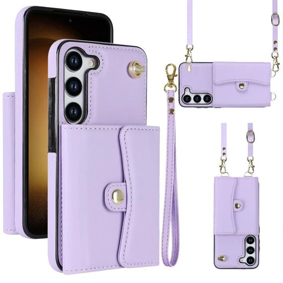 Custodia in pelle per Samsung Galaxy S23+ 5G RFID con slot per schede RFID con cordino lungo (viola)
