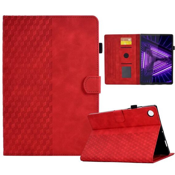 Per Lenovo Tab M10 / M10 Plus FHD X606F Custodia per tablet in pelle goffrata con rombo (rosso)