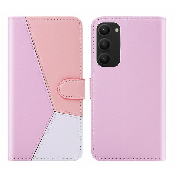 Per Samsung Galaxy S23+ 5G Custodia in pelle con cuciture tricolori (rosa)