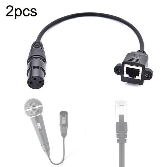 2 pz XLR 3 pin femmina a RJ45 femmina cavo convertitore adattatore connettore di rete, dimensioni: 30 cm (nero)