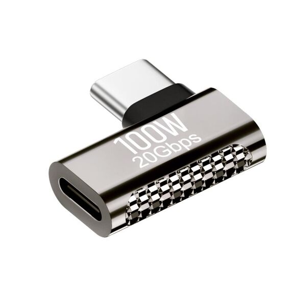 Adattatore in lega di zinco da 100 W da tipo C maschio a tipo C femmina da 20 Gbps, stile: piegatura laterale