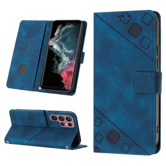 Custodia in pelle goffrata per Samsung Galaxy S22 Ultra 5G (blu)