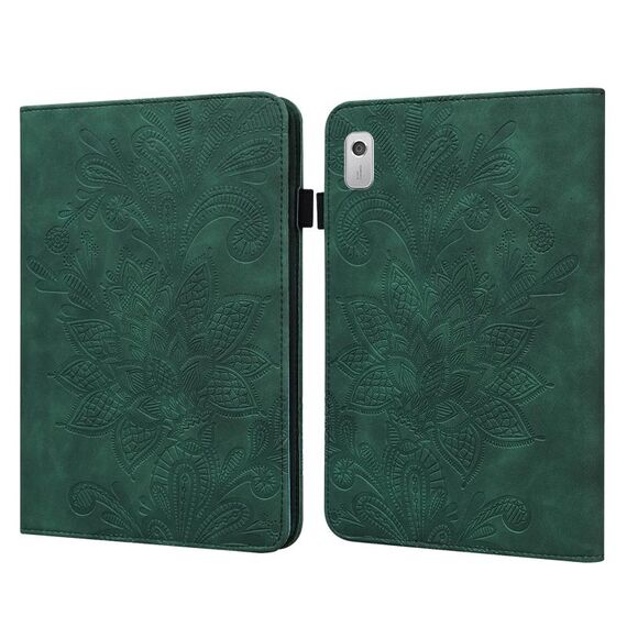 Per Lenovo Tab M8 4a generazione Custodia per tablet in pelle con motivo floreale goffrato in pizzo (verde)