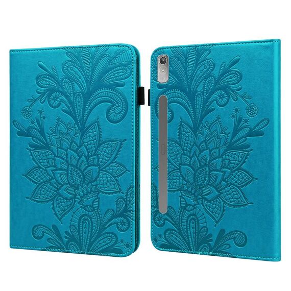 Per Lenovo Pad Pro 2022 11,2 pollici / Tab P11 Pro Gen 2 Custodia per tablet in pelle con motivo floreale goffrato in pizzo (blu)