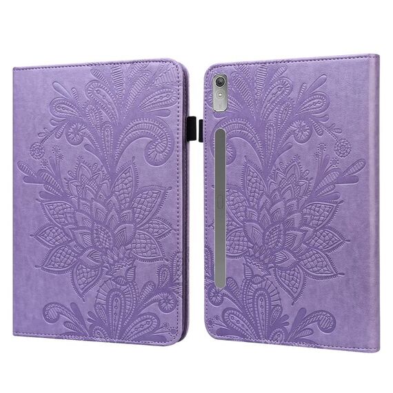 Per Lenovo Pad Pro 2022 11,2 pollici / Tab P11 Pro Gen 2 Custodia per tablet in pelle con motivo a fiori in pizzo (viola)