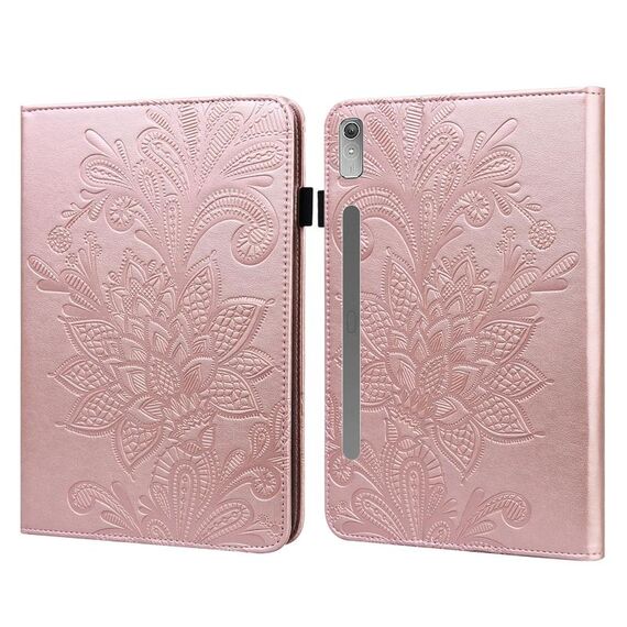 Per Lenovo Pad Pro 2022 11,2 pollici / Tab P11 Pro Gen 2 Custodia per tablet in pelle con motivo floreale goffrato in pizzo (oro)