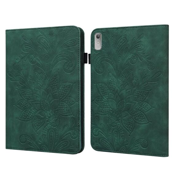 Per Lenovo Pad Plus 2023 11,5 pollici / Tab P11 Gen 2 Custodia per tablet in pelle con motivo floreale goffrato in pizzo (verde)