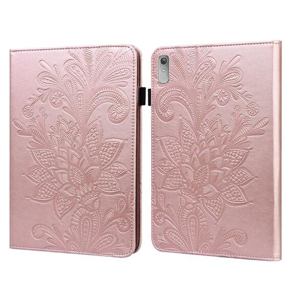Per Lenovo Pad Plus 2023 11,5 pollici / Tab P11 Gen 2 Custodia per tablet in pelle con motivo floreale goffrato in pizzo (oro)