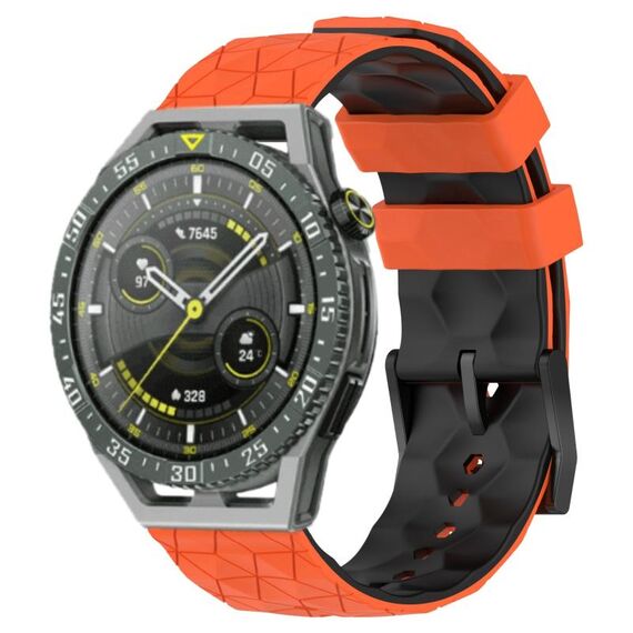 Per Huawei Watch GT 3 SE 22mm Cinturino in silicone bicolore con motivo a calcio (arancione + nero)