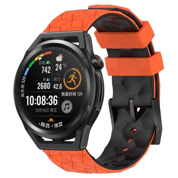 Per Huawei Watch GT Runner 22mm Cinturino in silicone bicolore con motivo a calcio (arancione + nero)