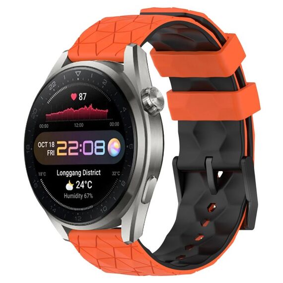 Per Huawei Watch 3 Pro Nuovo cinturino in silicone bicolore da 22 mm con motivo a calcio (arancione + nero)