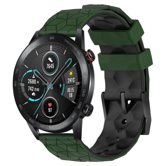 Per Honor Magic Watch 2 46mm 22mm Cinturino in silicone bicolore con motivo a calcio (verde militare + nero)