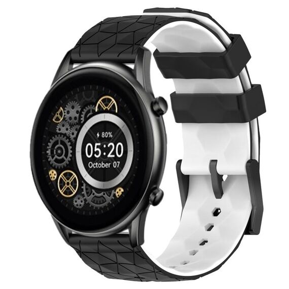 Per Xiaomi Haylou RT2 LS10 Cinturino per orologio in silicone bicolore da 22 mm con motivo a calcio (nero + bianco)