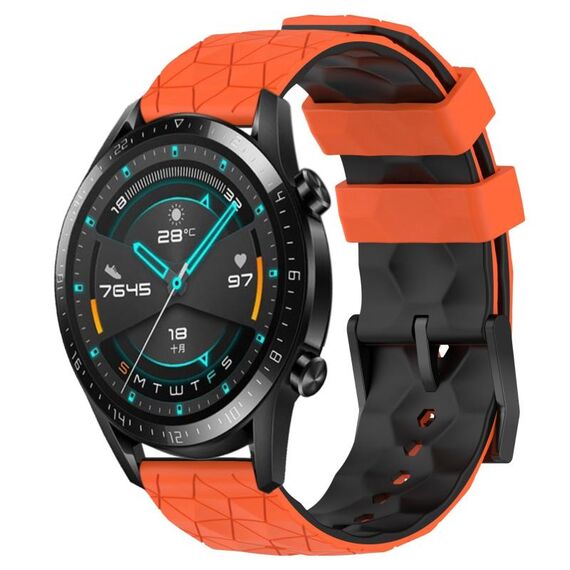 Per Huawei Watch GT2 42mm 20mm Cinturino in silicone bicolore con motivo a calcio (arancione + nero)