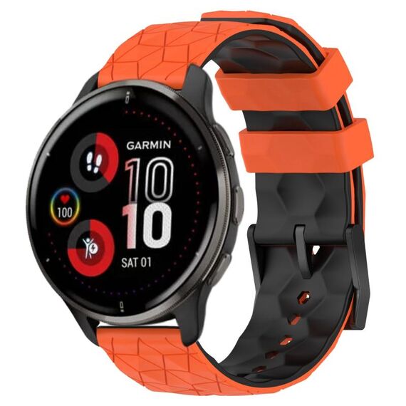 Per Garmin Venu 2 Plus 20mm Cinturino per orologio in silicone bicolore con motivo a calcio (arancione + nero)