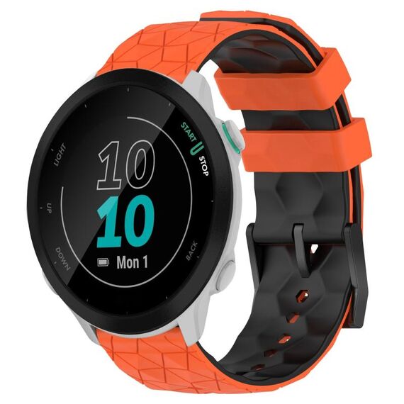 Per Garmin Forerunner 55 20mm Cinturino per orologio in silicone bicolore con motivo a calcio (arancione + nero)