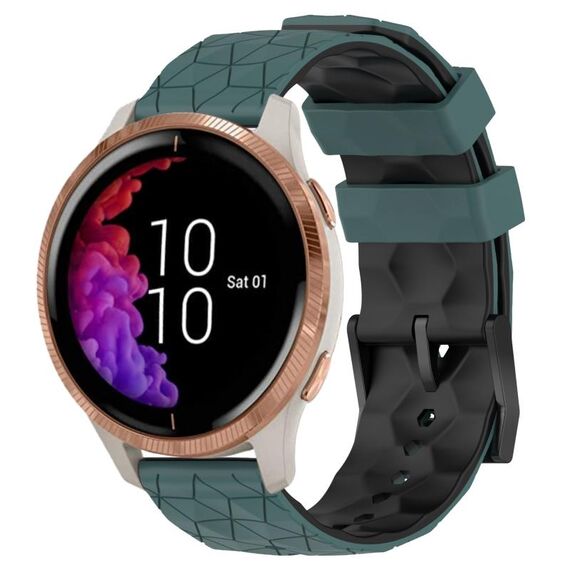 Per Garmin Venu 20mm Cinturino in silicone bicolore con motivo a calcio (verde oliva + nero)