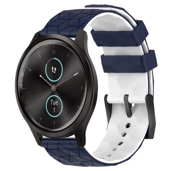 Per Garminmove Style 20mm Football Pattern Cinturino in silicone bicolore (blu notte + bianco)