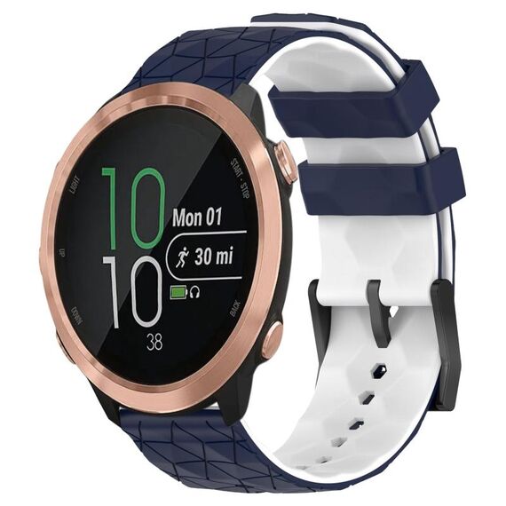 Per Garmin Forerunner 645 Music Cinturino per orologio in silicone bicolore da 20 mm con motivo a calcio (blu notte + bianco)