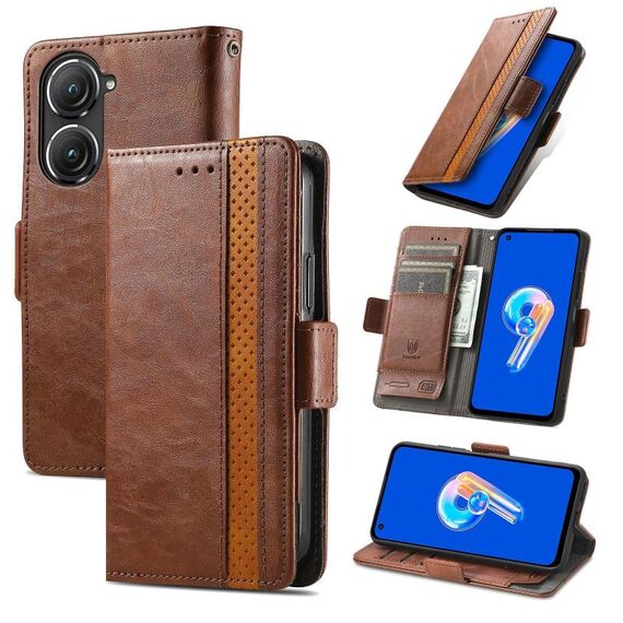 Custodia per Asus Zenfone 9Custodia per telefono in pelle con doppia fibbia magnetica Neo Splicing (marrone)