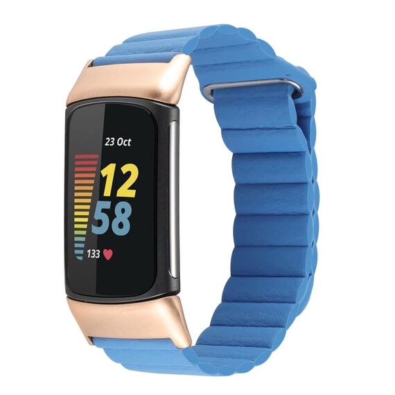 Per Fitbit Charge 5 cinturino in pelle con anello magnetico (cape cod blu)