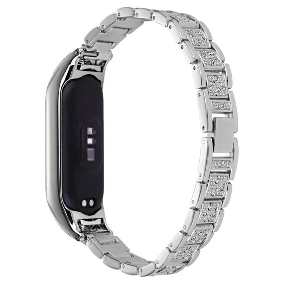 Per Xiaomi Mi Band 6/5 Cinturino universale in metallo a tre perline con diamanti pieni (argento)
