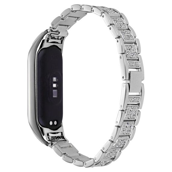 Per Xiaomi Mi Band 4/3 Cinturino universale in metallo con tre perline Full Diamond (argento)