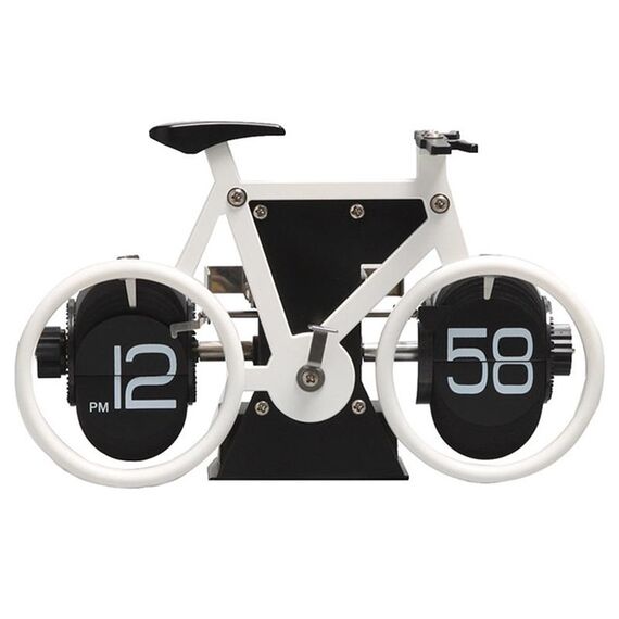HY-F087 Orologio girevole decorativo per la casa con vibrazione automatica a forma di bicicletta retrò (bianco)
