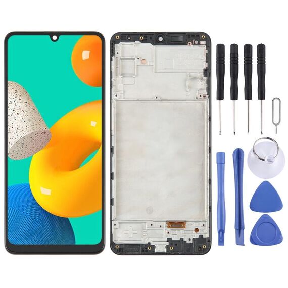 Schermo LCD OLED per Samsung Galaxy M32 SM-M325 Digitizer Assemblaggio completo con cornice