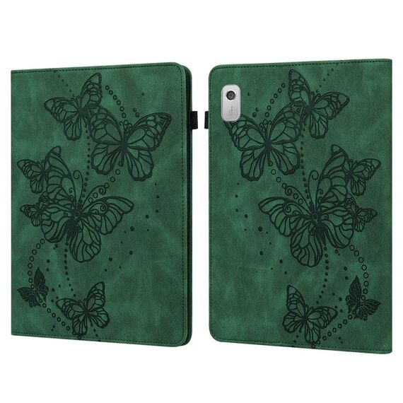 Custodia per tablet in pelle con motivo a farfalla in rilievo per Lenovo Tab M9 (verde)