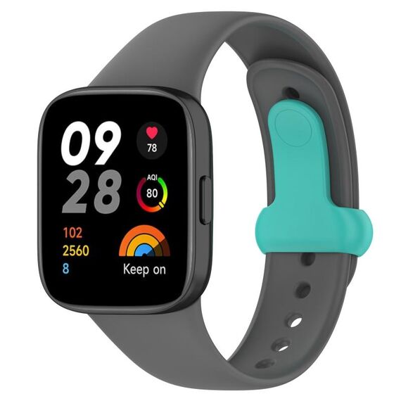 Per cinturino orologio in silicone con bottone a bottone Redmi Watch 3 (grigio scuro + ciano)