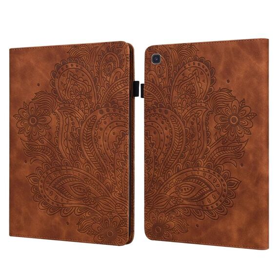 Custodia per tablet in pelle con motivo pavone in rilievo per Samsung Galaxy Tab S5e (marrone)