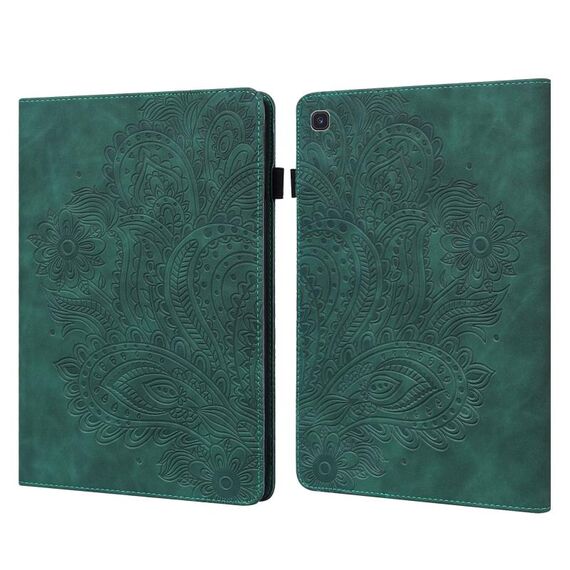 Custodia per tablet in pelle con motivo pavone in rilievo per Samsung Galaxy Tab S5e (verde)