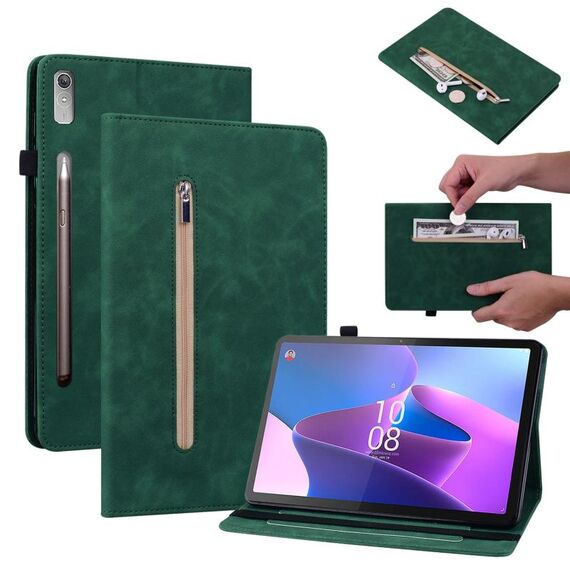 Custodia per tablet in pelle con cerniera tinta unita per Lenovo Tab P11 Pro Gen 2 11.2 (verde)